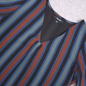 Madewell Striped Blouse‎ Sheer Sleeve Academy Stripe V Neck Casual Top Small